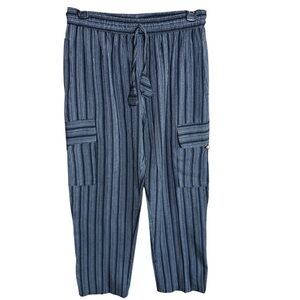 Rhea Striped Cargo Pants Black Handmade 100% Cotton Nepalese Boho- Unisex Small